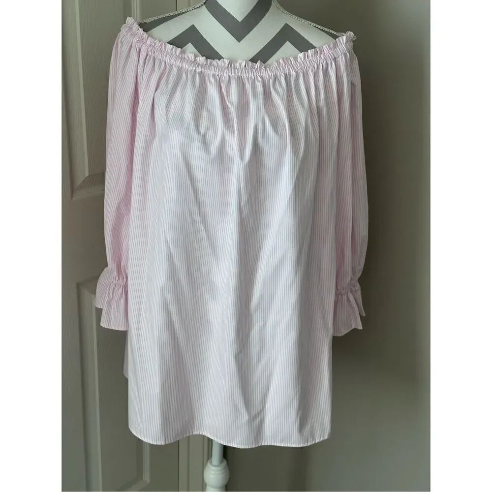WAYF Freeman Off The Shoulder Mini Dress | top in Pink Stripe